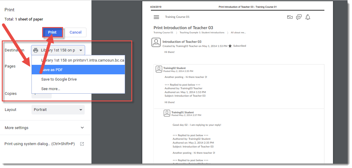 Select printer and click Print