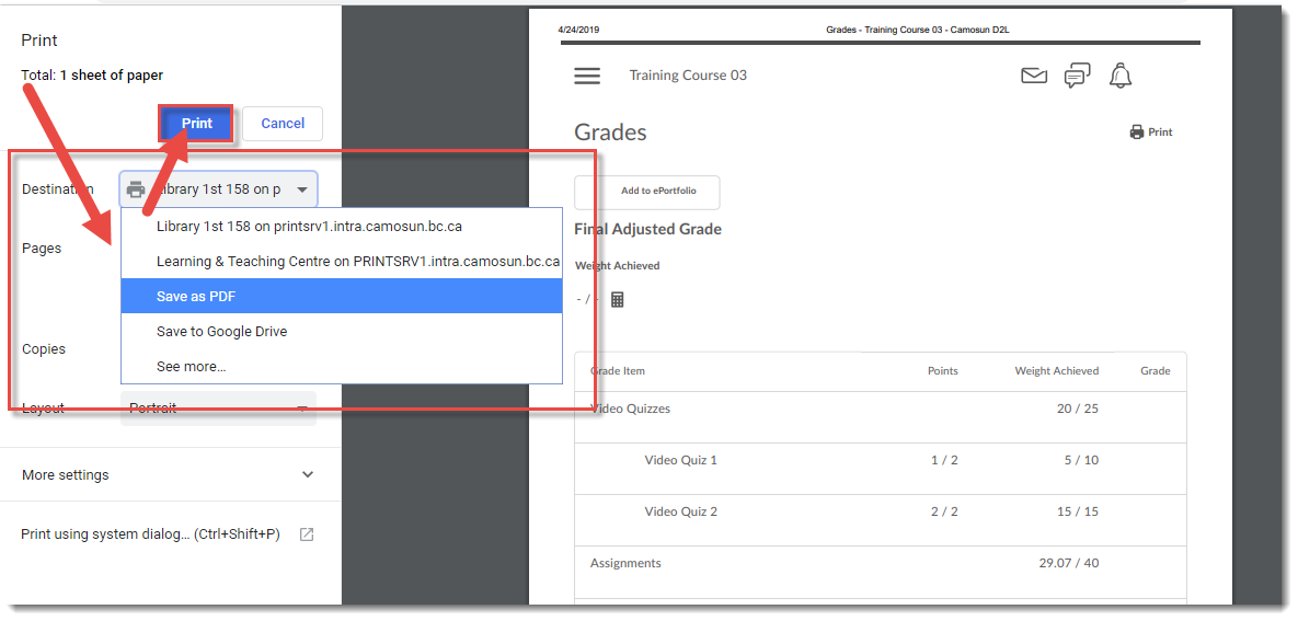 Select Printer and click Print