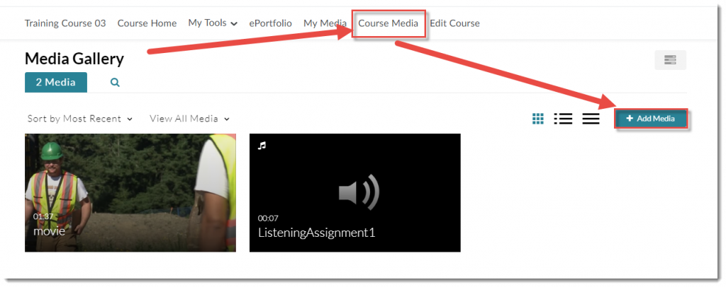 Click Course Media then Add Media.