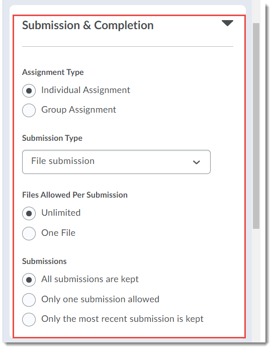Submission & Completion options