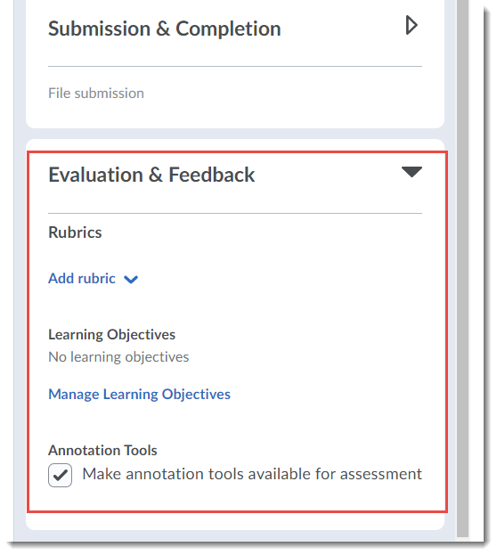 Evaluation & Feedback options