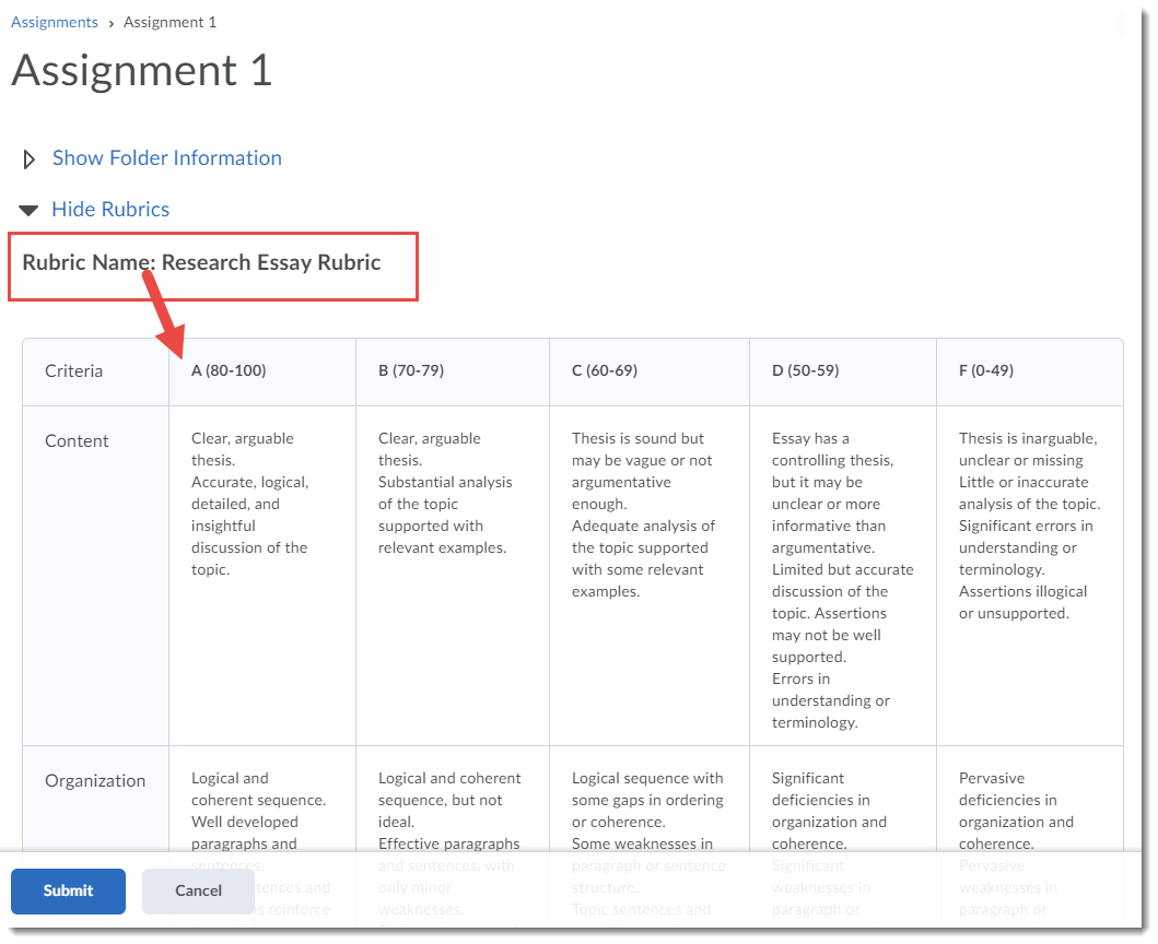 Grading Assignments Using Rubrics In D2L – Centre For Excellence In ...