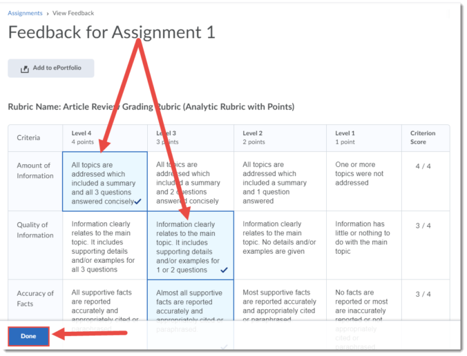 grading assignments in d2l