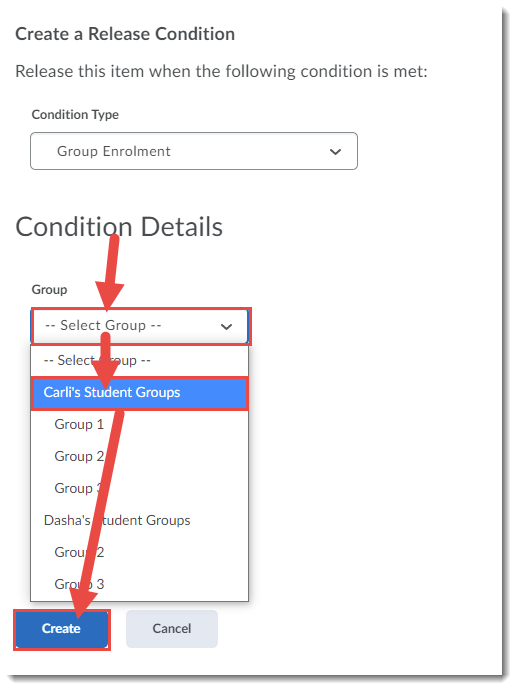 Select group and click Create
